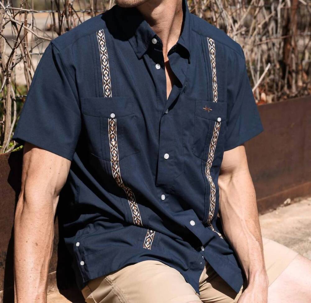 NEW TEXAS STANDARD guayabera libre top in navy leather